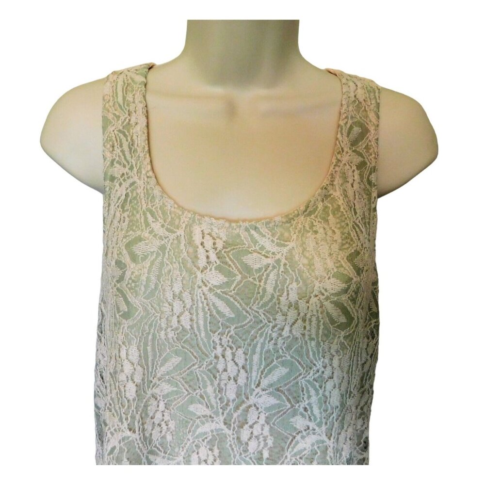Lace Top S Blu Pepper Peach Light Green Sleeveless Stitched Floral NEW - Picture 3 of 7